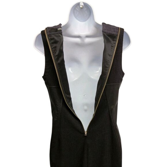 Yigal Azrouel Cut 25 Size 8 Black Sleeveless Leather Trim Sheath Cocktail Dress - Picture 4 of 8